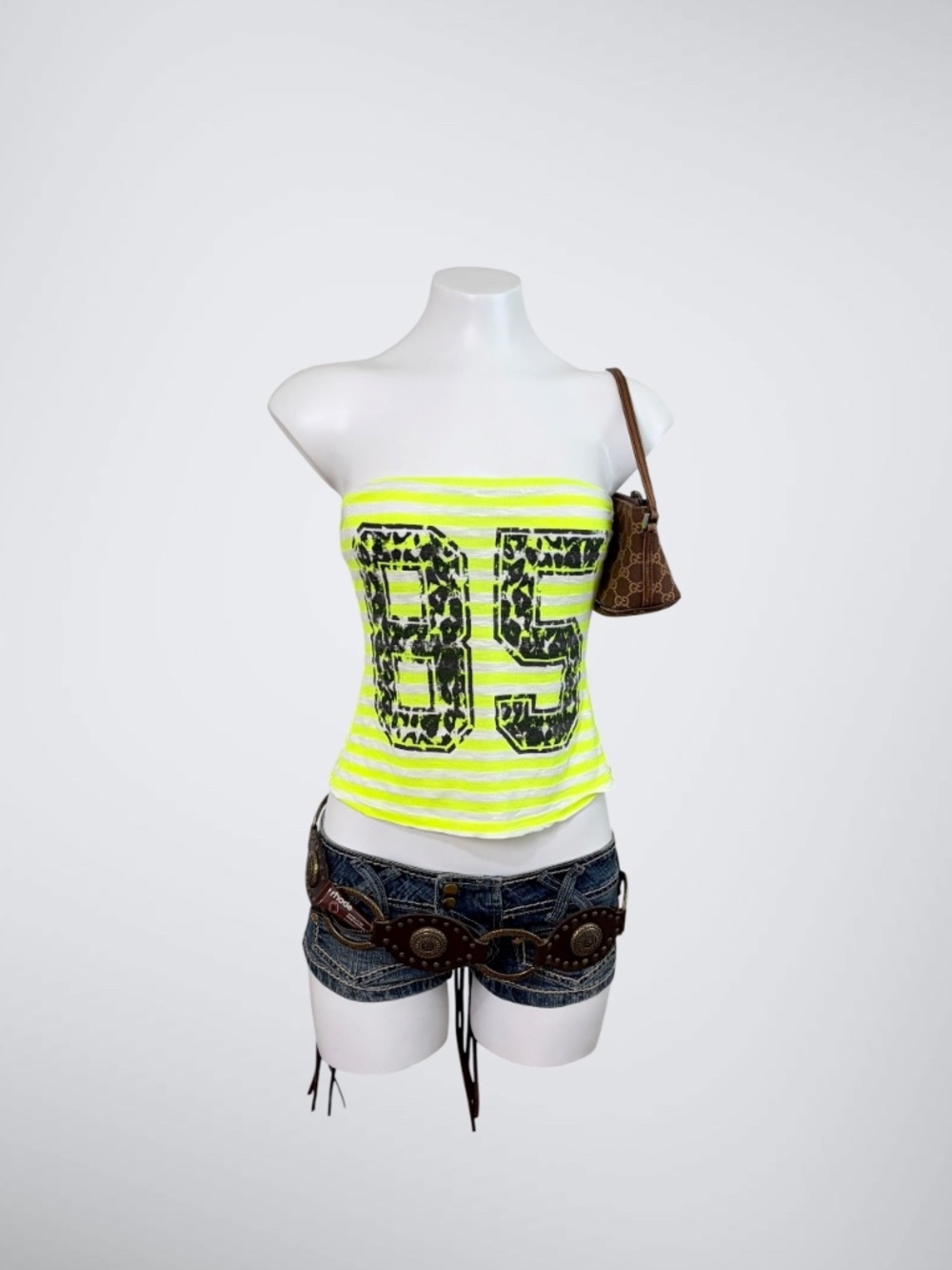 2000s Body Central Neon Striped Tube Top McBling Leopard